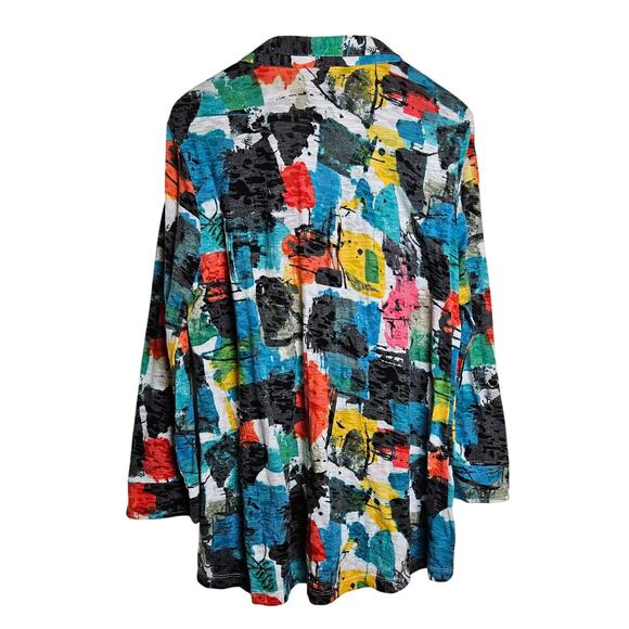 Ali Miles Womens Knit Abstract Multicolor Print Button-Down Tunic Top Sz L Artsy - Picture 10 of 12